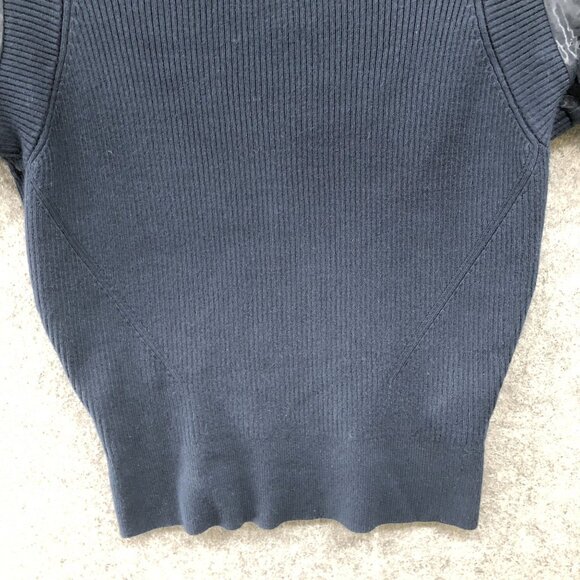 French Connection Ribbed Puff Sleeve Square Neck Top Womens XS Navy Blue Sweater - Picture 4 of 10